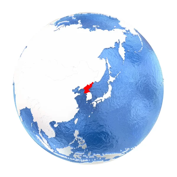 白で隔離の地球上の北朝鮮 — ストック写真