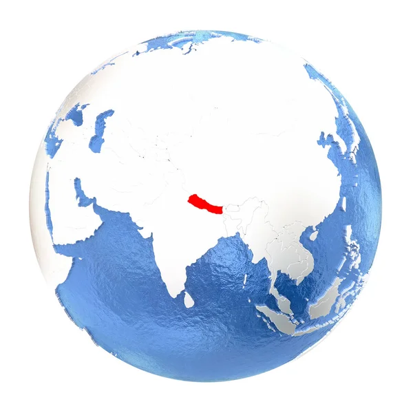Nepal sul globo isolato su bianco — Foto Stock