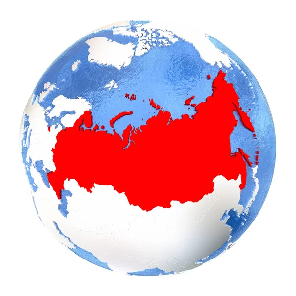 Rusland op wereldbol geïsoleerd op wit — Stockfoto