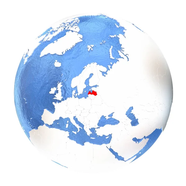 Lettland på globe isolerad på vit — Stockfoto