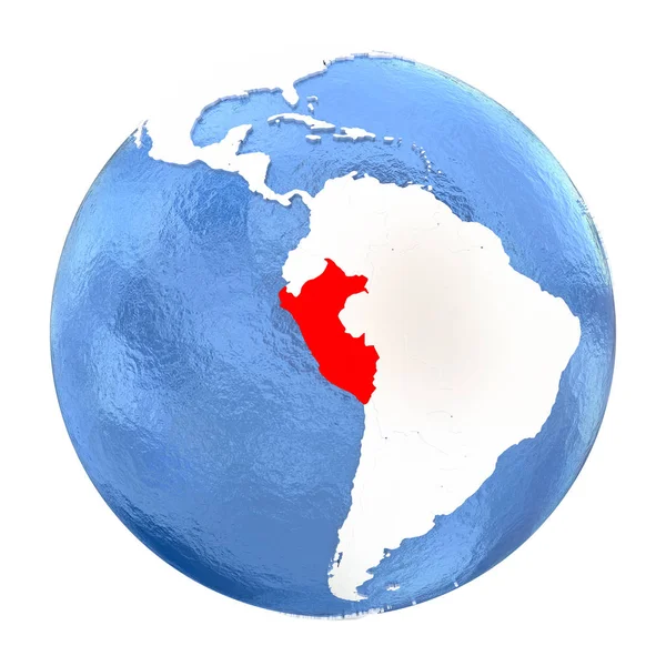 Peru a globe elszigetelt fehér — Stock Fotó