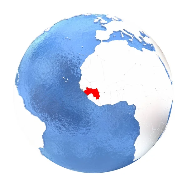 Guinea on globe isolated on white — Stock Photo, Image
