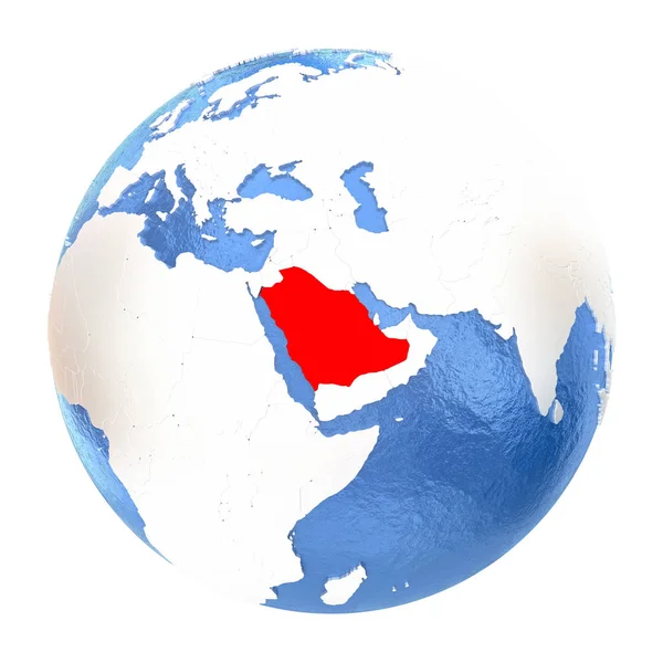 Saudi Arabia on globe isolated on white — Stock Photo, Image