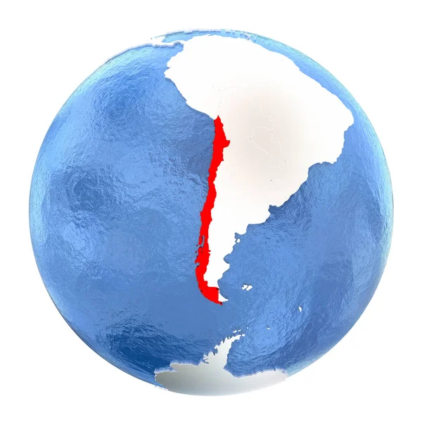 Chile no globo isolado em branco — Fotografia de Stock