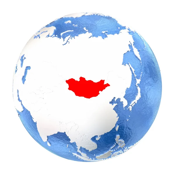 Mongolië op wereldbol geïsoleerd op wit — Stockfoto