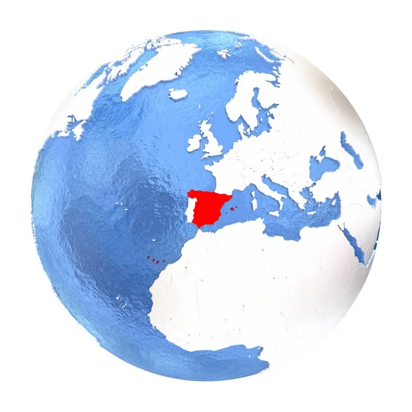 Іспанія на земній кулі, ізольовані на білому — стокове фото