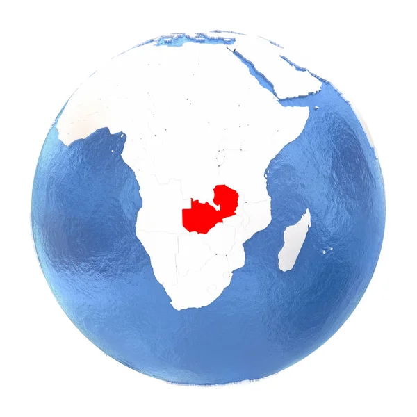 Zambia på globe isolerad på vit — Stockfoto
