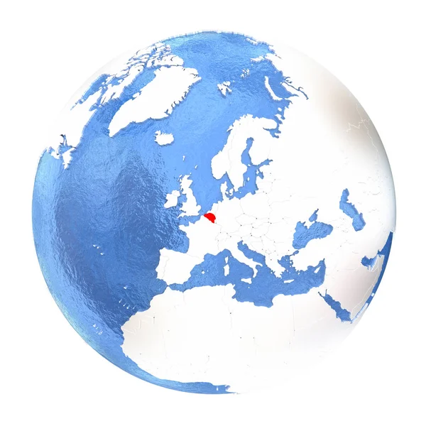 Belgio su globo isolato su bianco — Foto Stock
