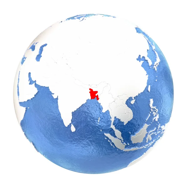 Bangladéš na zeměkouli izolované na bílém — Stock fotografie