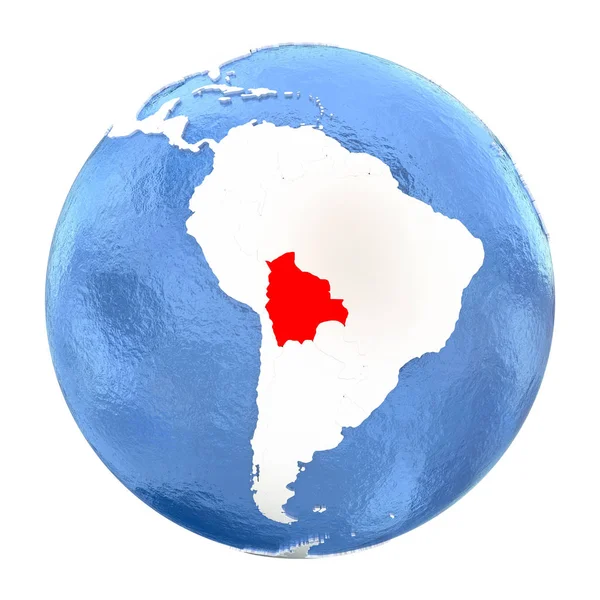 Bolivien auf dem Globus isoliert auf weiß — Stockfoto