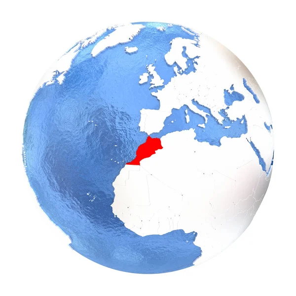 Marrocos no globo isolado em branco — Fotografia de Stock