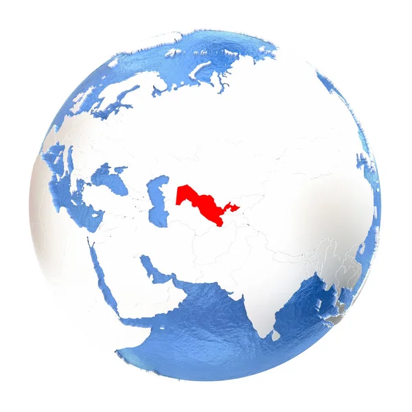 Üzbegisztán a globe elszigetelt fehér — Stock Fotó