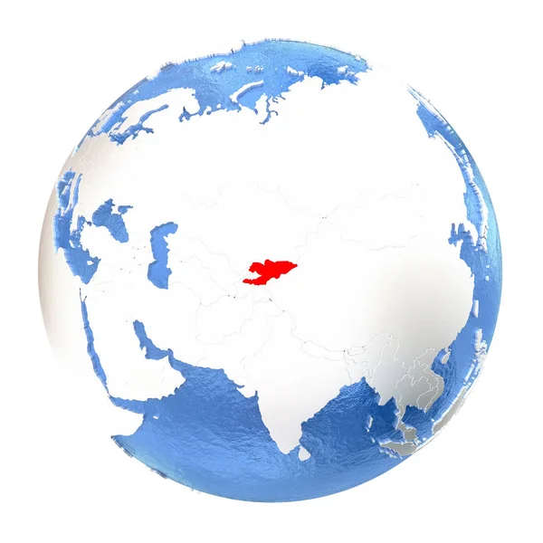 Quirguizistão no globo isolado em branco — Fotografia de Stock