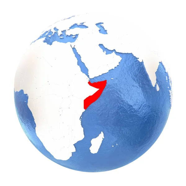Somalia sul globo isolato su bianco — Foto Stock
