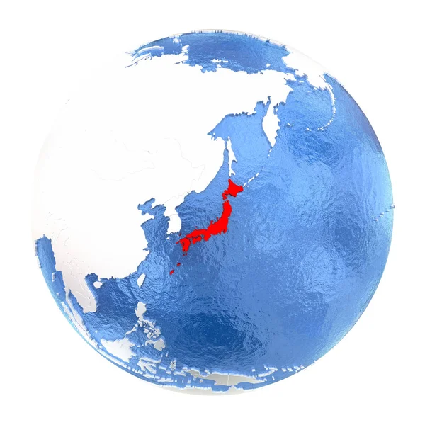 Japan op wereldbol geïsoleerd op wit — Stockfoto