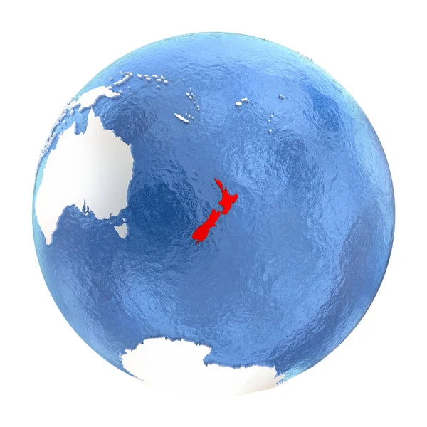 Nieuw-Zeeland op wereldbol geïsoleerd op wit — Stockfoto