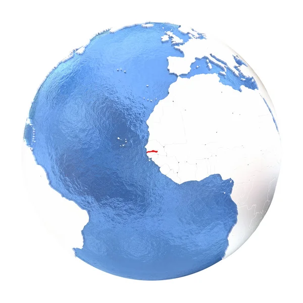 Gâmbia no globo isolado em branco — Fotografia de Stock