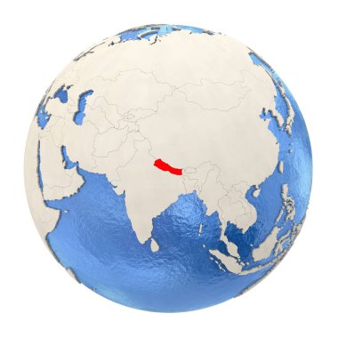 Kırmızı üzerine beyaz izole tam dünya üzerinde Nepal