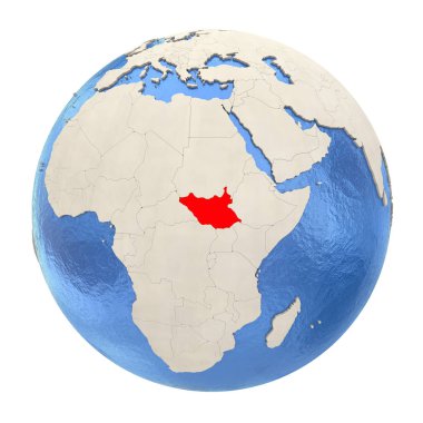 Kırmızı üzerine beyaz izole tam dünya üzerinde Güney Sudan
