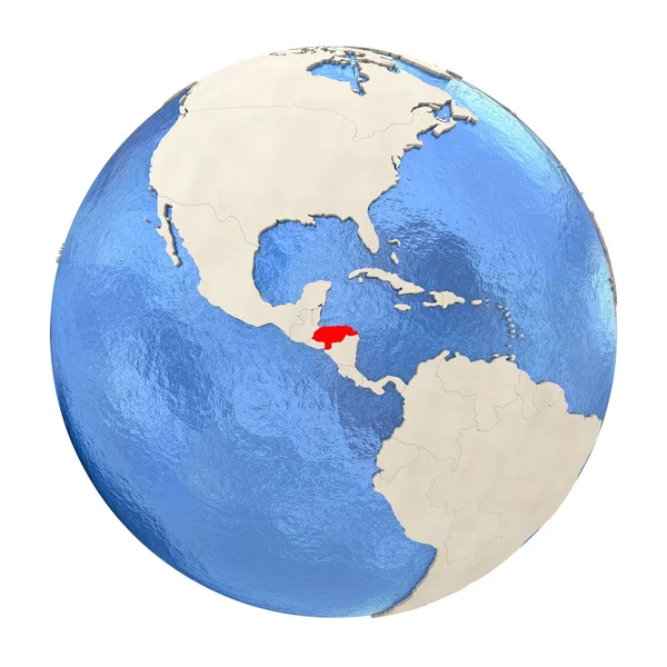Гондурас в червоному на повну земної кулі, ізольовані на білому — стокове фото