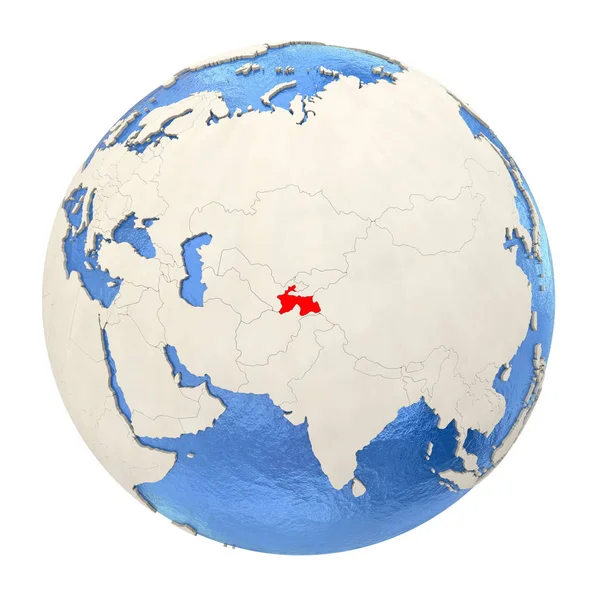 Tádzsikisztán a teljes globe elszigetelt fehér piros — Stock Fotó
