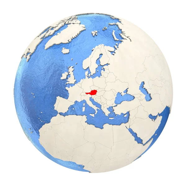 Austria na czerwono na pełną kulę na białym tle — Zdjęcie stockowe