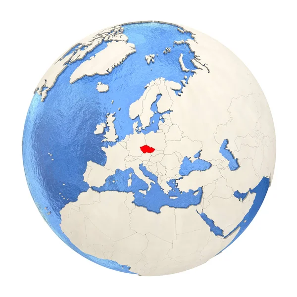Tschechische Republik in rot auf voller Erdkugel isoliert auf weißer — Stockfoto