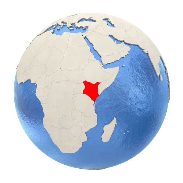 Kenya i rött på hela jordklotet isolerad på vit — Stockfoto