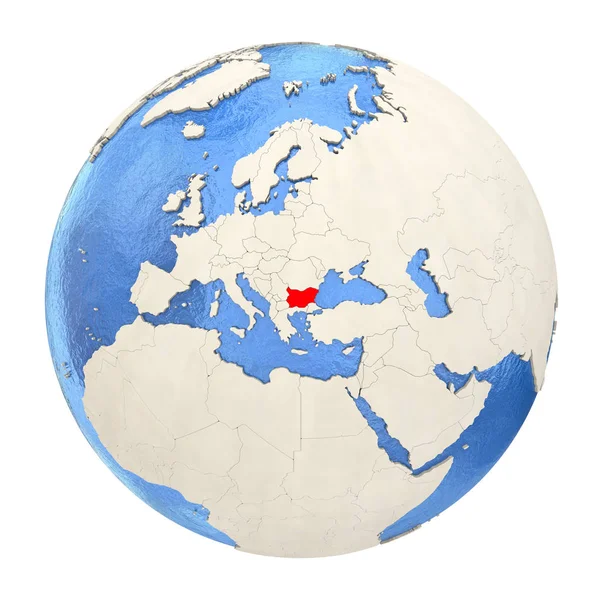 Bulgaria en rojo en globo entero aislado en blanco —  Fotos de Stock