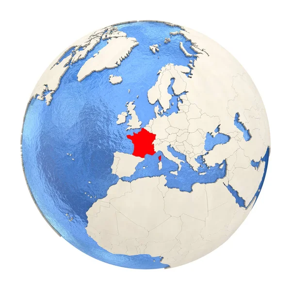 빨간색 흰색 절연 전체 세계에 프랑스 — 스톡 사진