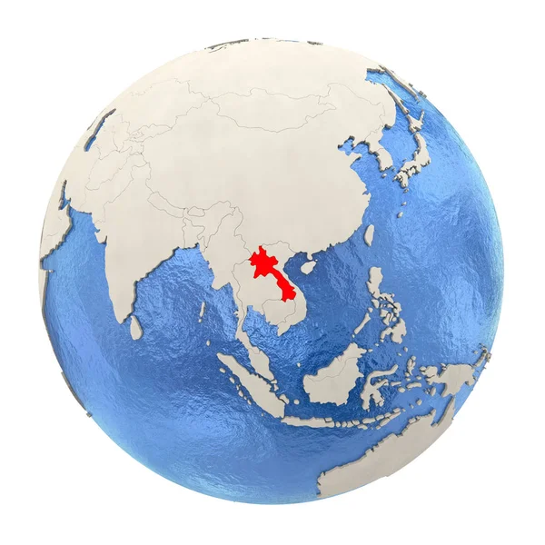Laos en rojo sobre globo entero aislado sobre blanco — Foto de Stock
