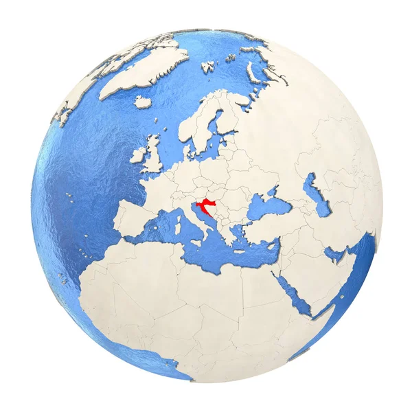 Хорватія в червоному на повну земної кулі, ізольовані на білому — стокове фото