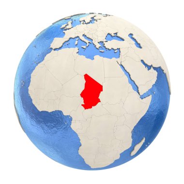 Chad kırmızı üzerine beyaz izole tam dünya üzerinde