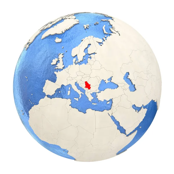 Szerbia teljes globe elszigetelt fehér piros — Stock Fotó