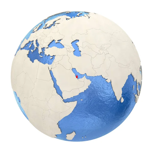 A teljes globe elszigetelt fehér piros Katar — Stock Fotó