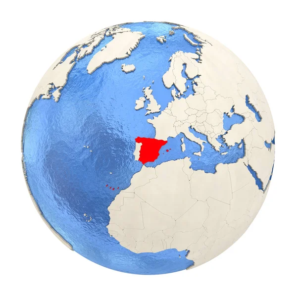 España en rojo sobre globo entero aislado sobre blanco — Foto de Stock