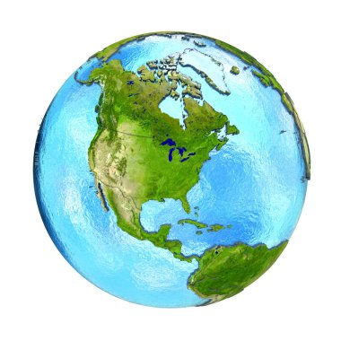 Kuzey Amerika üzerinde beyaz izole yeryüzünde