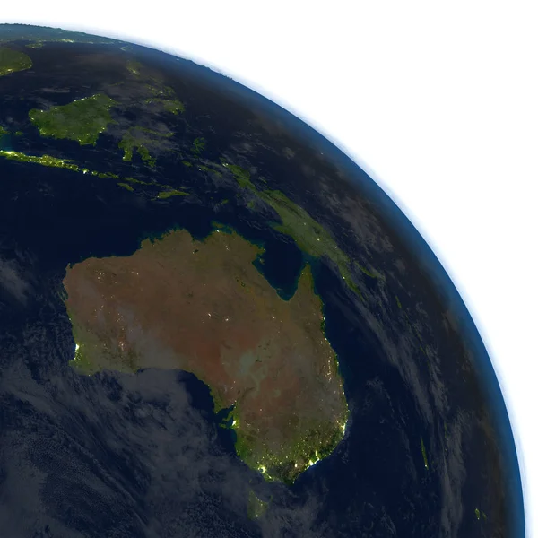 Australien på natten på planeten jorden — Stockfoto