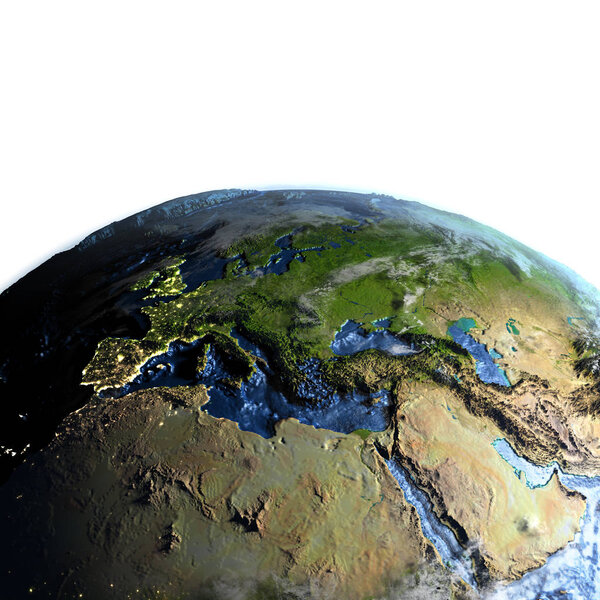 EMEA region on Earth - visible ocean floor