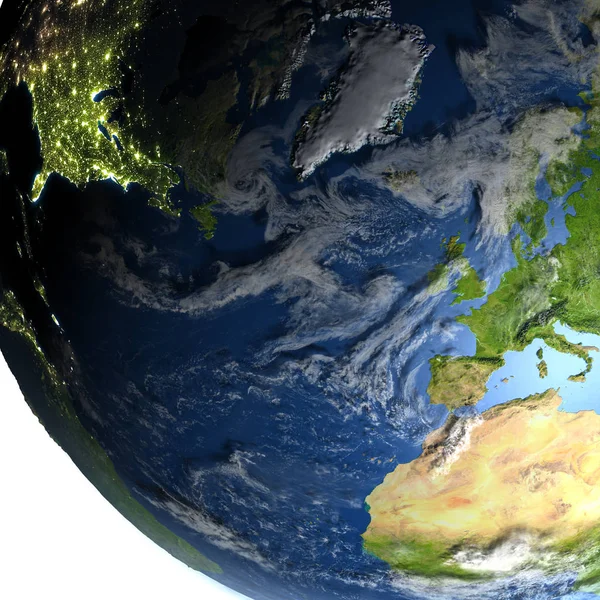 Evropa a Severní Amerika na planetě Zemi — Stock fotografie
