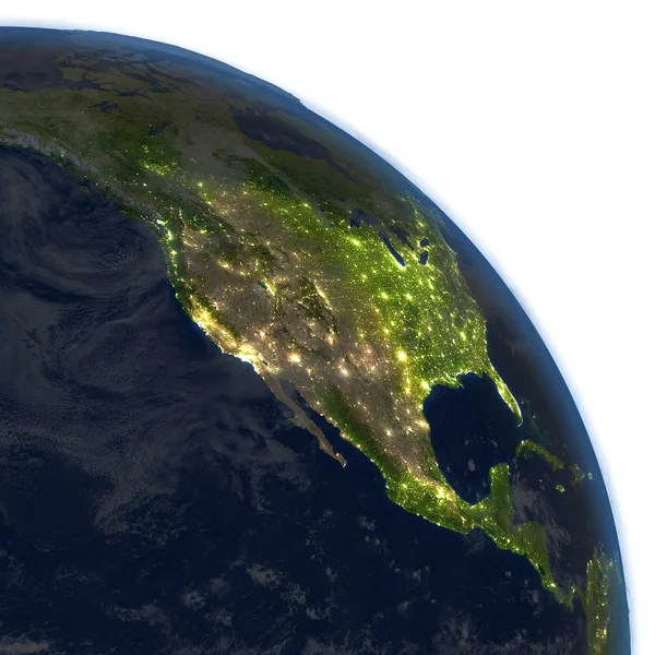 Ameryka Północna w nocy na planecie Ziemia — Zdjęcie stockowe