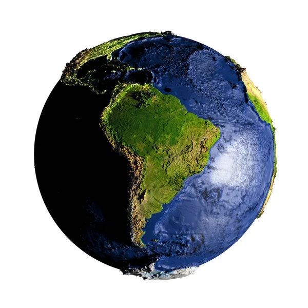 Sud America sulla Terra isolato su bianco — Foto Stock