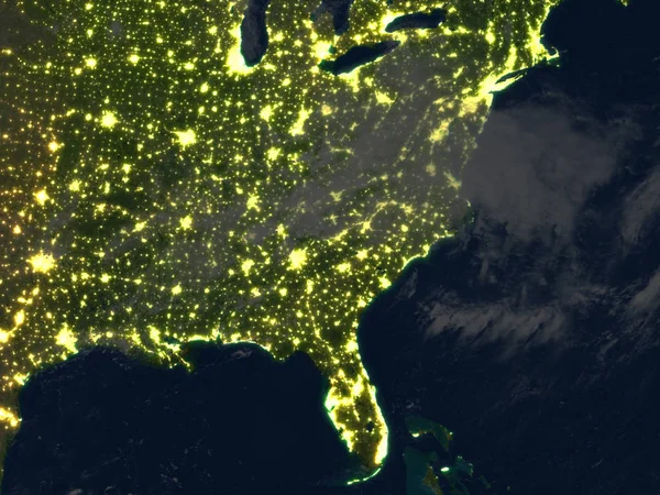 美国东海岸在晚上在地球上 — 图库照片