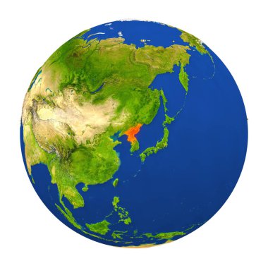 Yeryüzünde vurgulanan Kore Demokratik Halk Cumhuriyeti