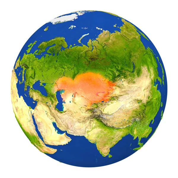 哈萨克斯坦在地球上突出显示 — 图库照片
