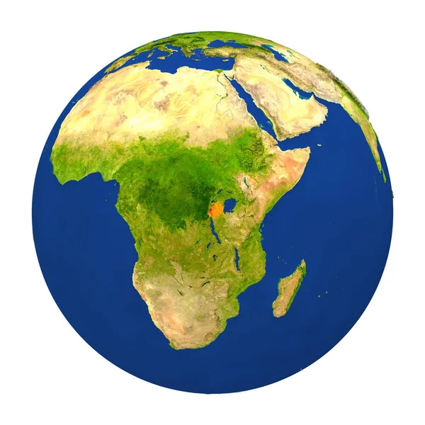 卢旺达在地球上突出显示 — 图库照片