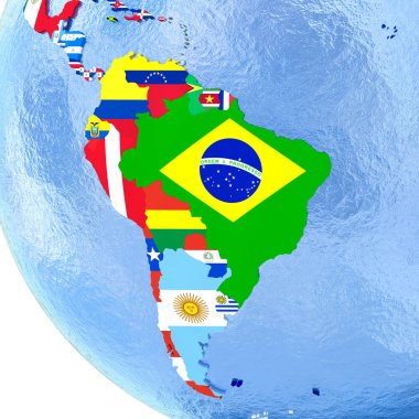 Güney Amerika bayrakları ile siyasi dünya üzerinde