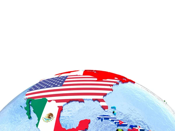 North America on political globe with flags — Stock Photo, Image