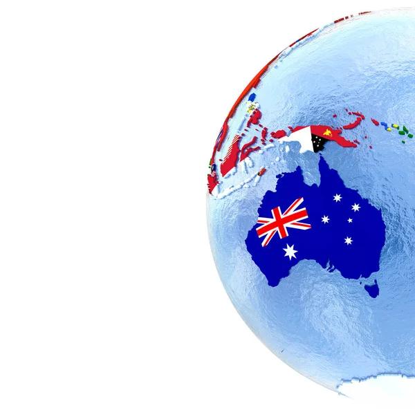 Australia on political globe with flags — Stock Photo, Image