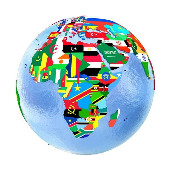 Африка на політичні земної кулі з прапорами, ізольовані на білому — стокове фото